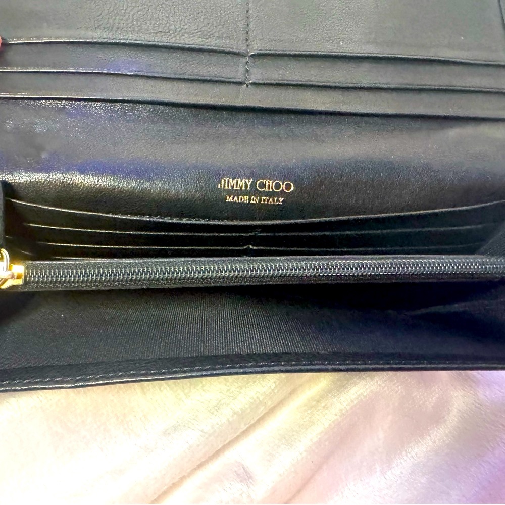 Jimmy Choo Wallet Star Studded Midnight Black Calfskin Leather Gold Stars Rare - Picture 8 of 13